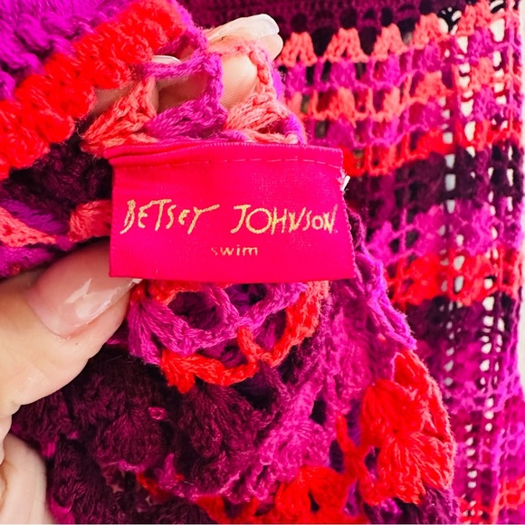VTG Betsey Johnson Crochet Cover-Up Dress S Boho Y2K Festivalcore Rare Colorful - Picture 9 of 14